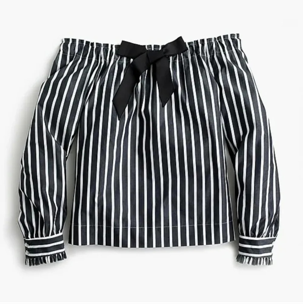 *NWT* J. Crew Striped Off the Shoulder Top with Bow - Picture 2 of 7